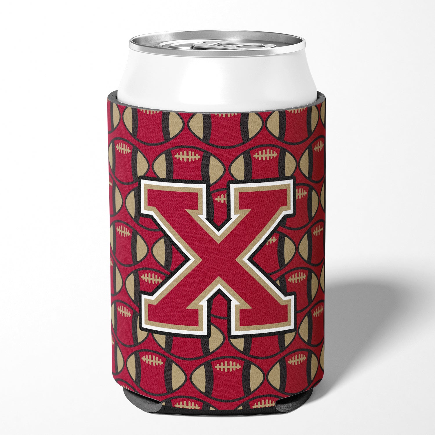 Letter X Football Garnet and Gold Can or Bottle Hugger CJ1078-XCC.