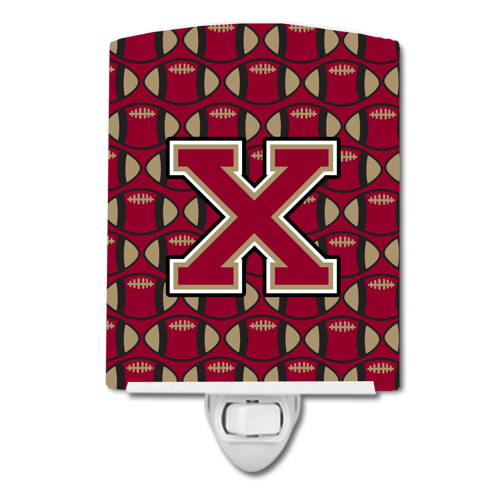 Letter X Football Garnet and Gold Ceramic Night Light CJ1078-XCNL - the-store.com