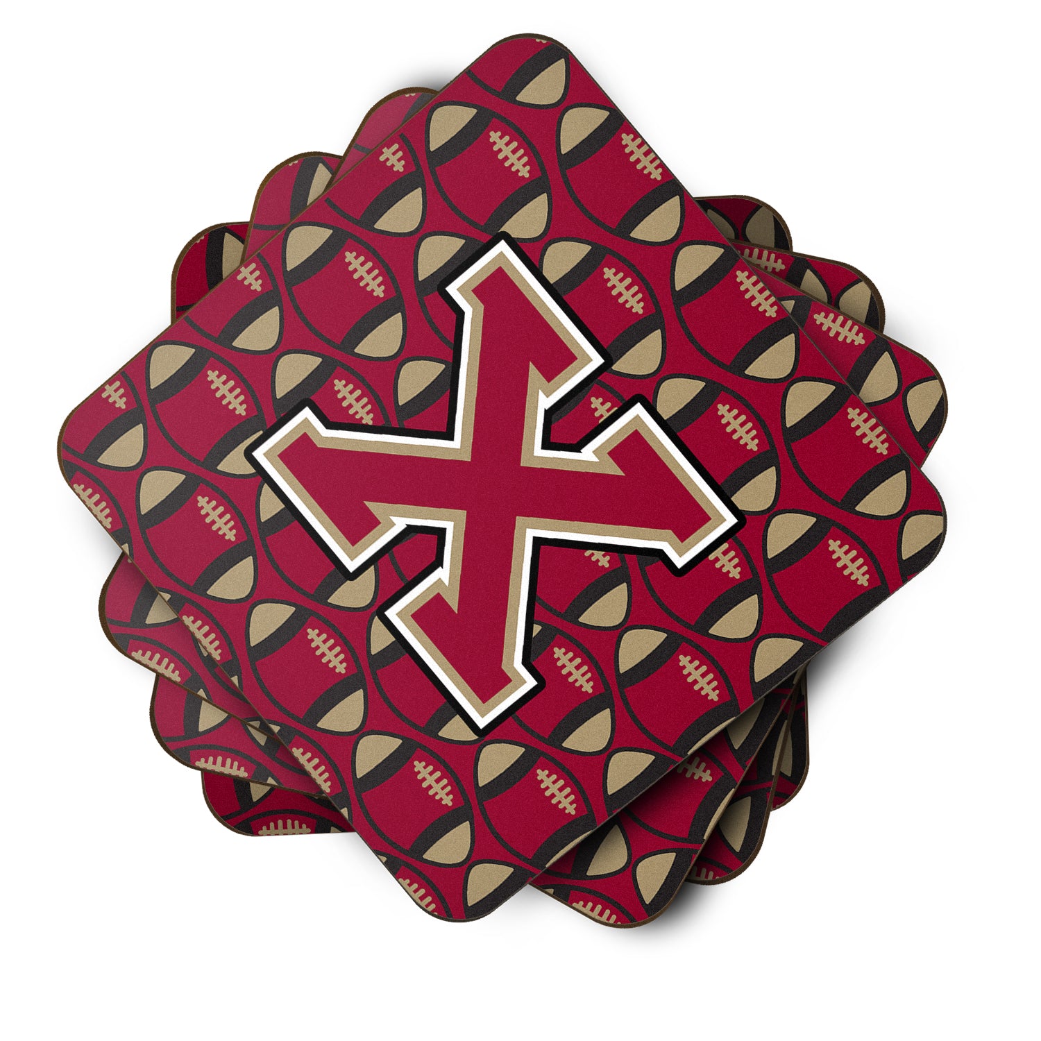 Letter X Football Garnet and Gold Foam Coaster Set of 4 CJ1078-XFC - the-store.com