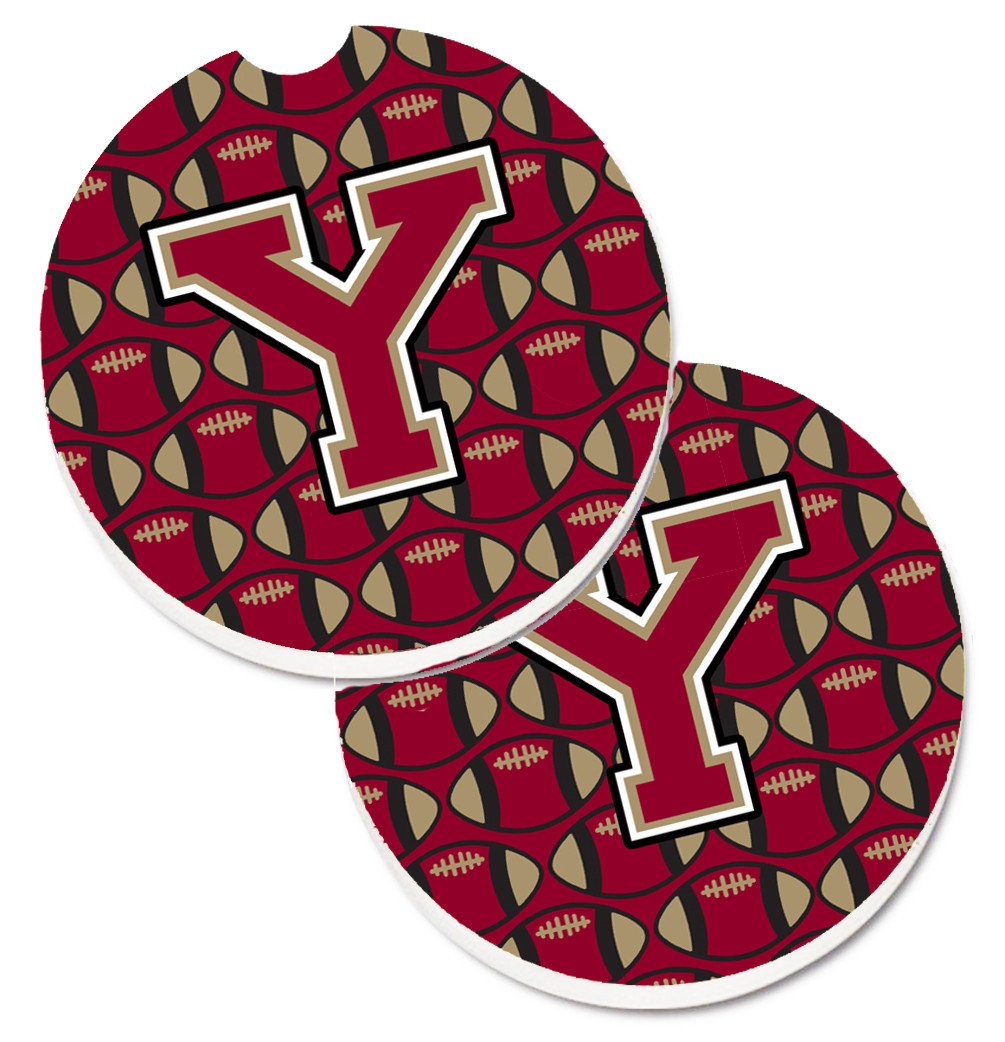 Letter Y Football Garnet and Gold Set of 2 Cup Holder Car Coasters CJ1078-YCARC by Caroline's Treasures