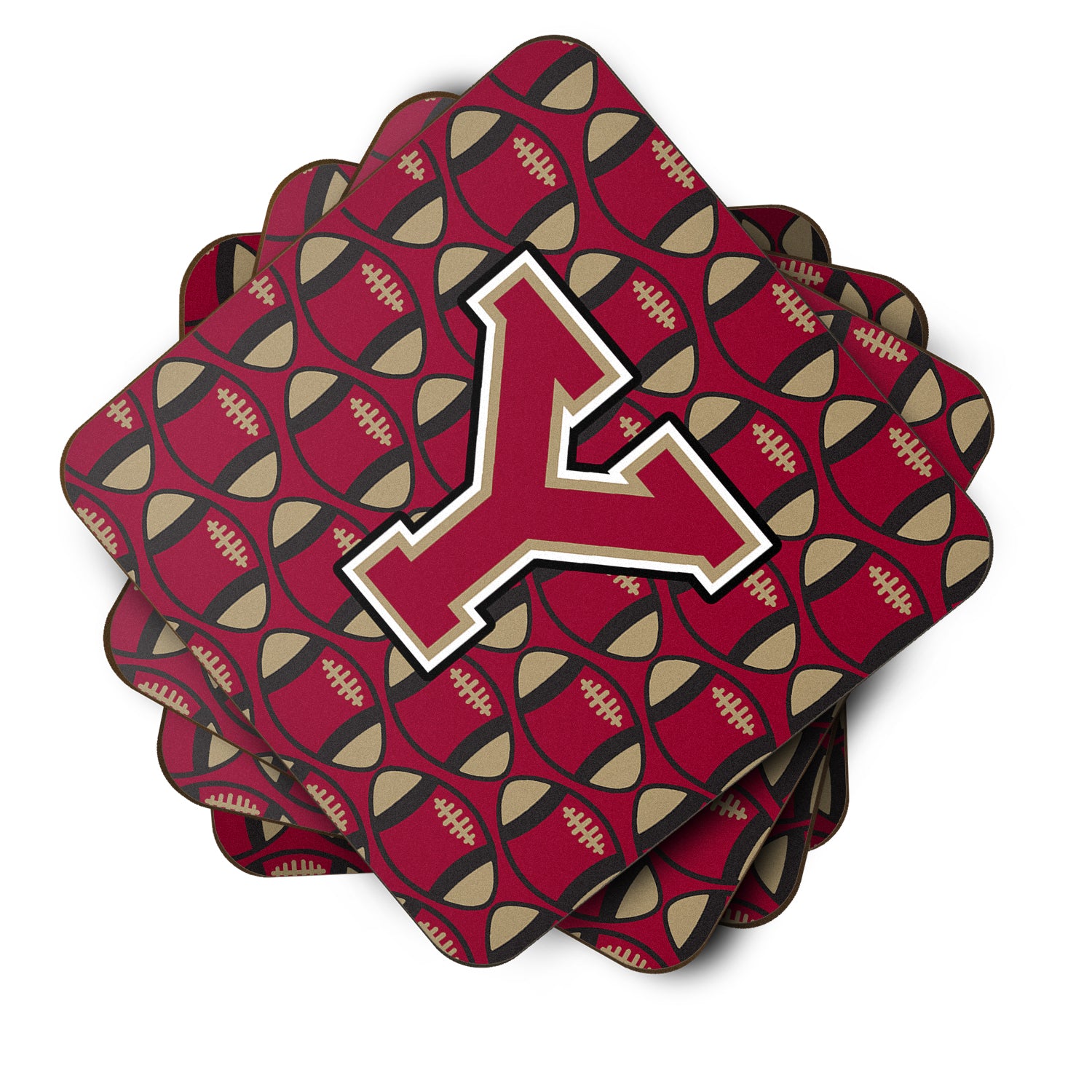 Letter Y Football Garnet and Gold Foam Coaster Set of 4 CJ1078-YFC - the-store.com