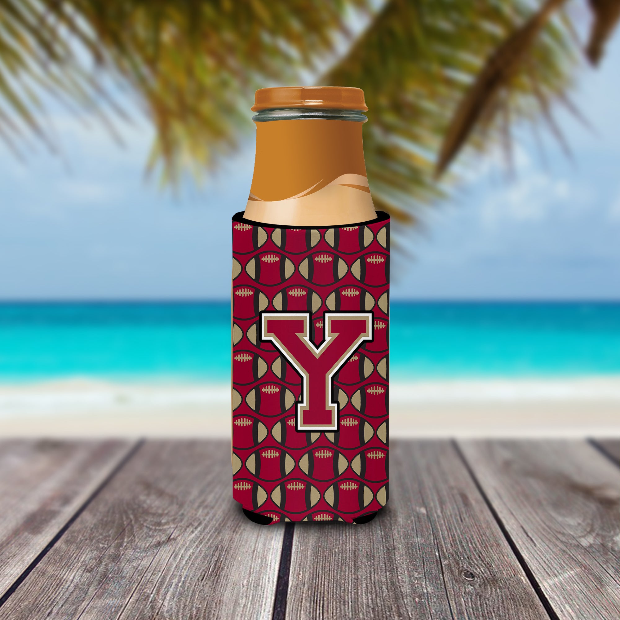 Letter Y Football Garnet and Gold Ultra Beverage Insulators for slim cans CJ1078-YMUK.