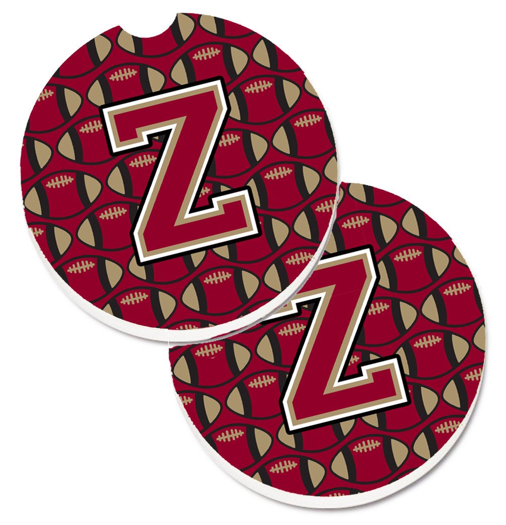 Letter Z Football Garnet and Gold Set of 2 Cup Holder Car Coasters CJ1078-ZCARC by Caroline's Treasures