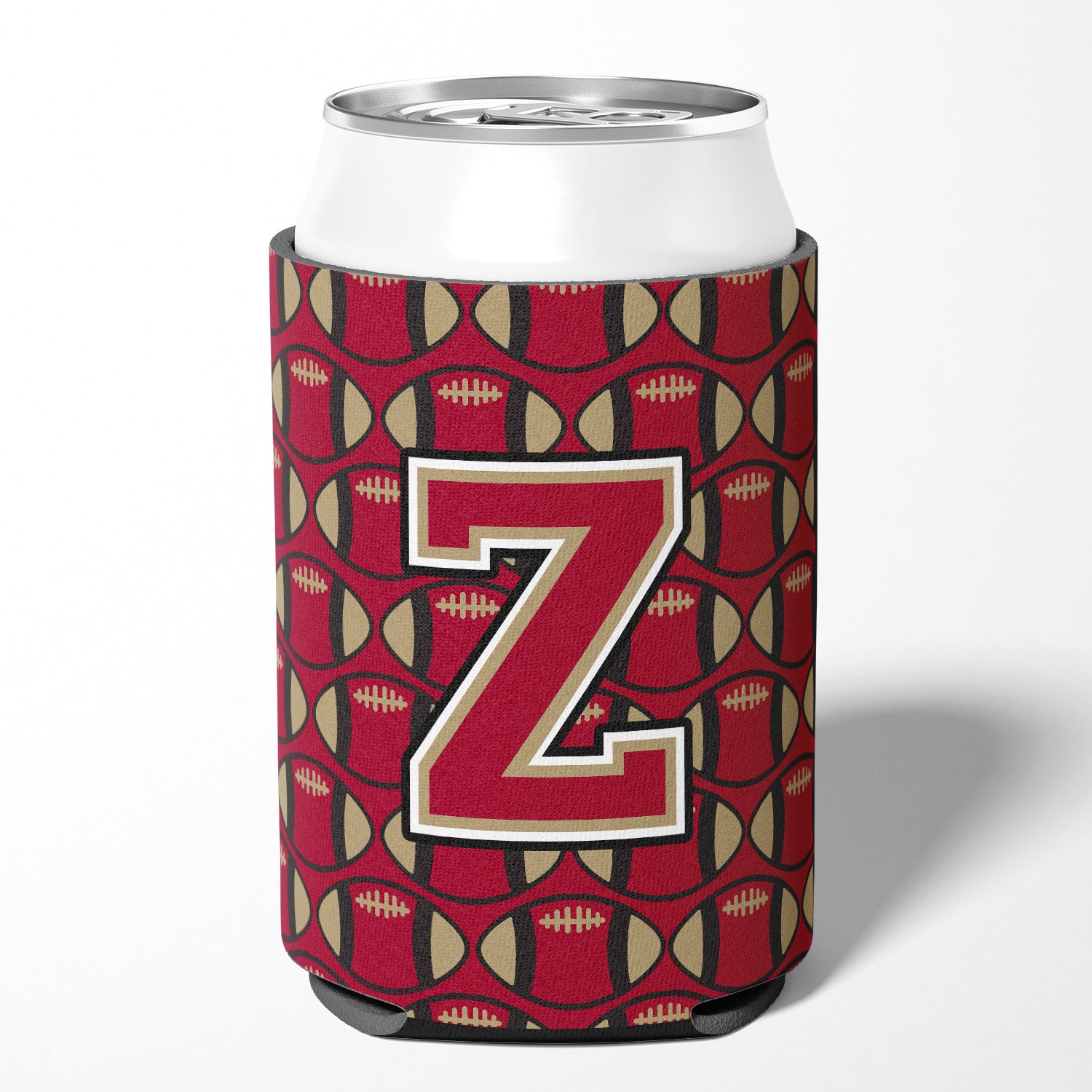 Letter Z Football Garnet and Gold Can or Bottle Hugger CJ1078-ZCC.