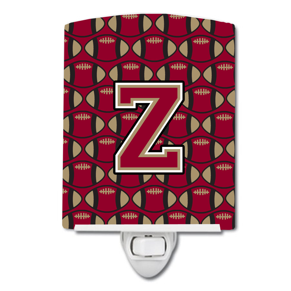 Letter Z Football Garnet and Gold Ceramic Night Light CJ1078-ZCNL - the-store.com