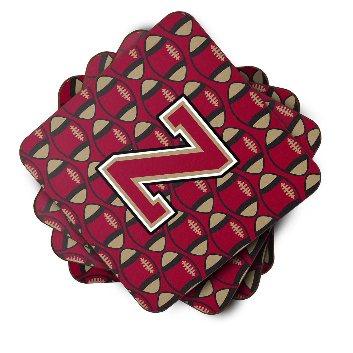 Letter Z Football Garnet and Gold Foam Coaster Set of 4 CJ1078-ZFC - the-store.com