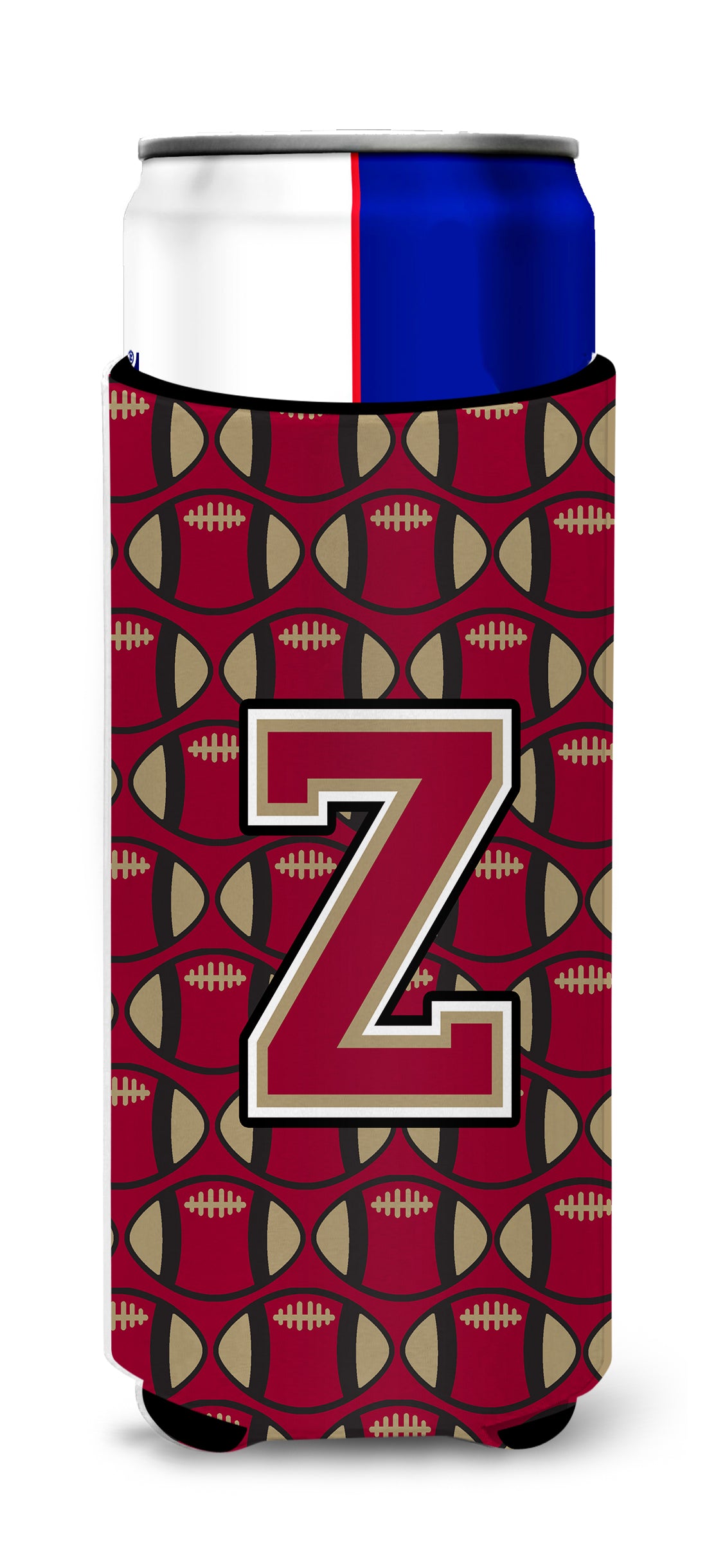 Letter Z Football Garnet and Gold Ultra Beverage Insulators for slim cans CJ1078-ZMUK.