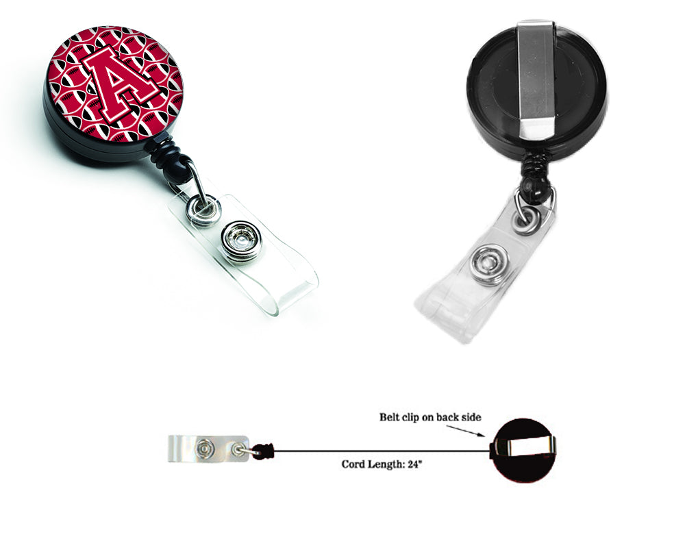 Letter A Football Crimson and White Retractable Badge Reel CJ1079-ABR.