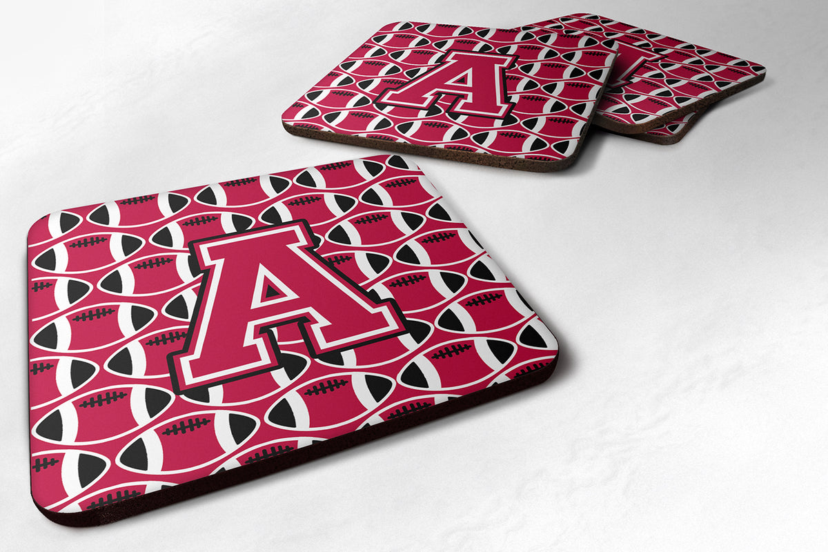 Letter A Football Crimson and White Foam Coaster Set of 4 CJ1079-AFC - the-store.com