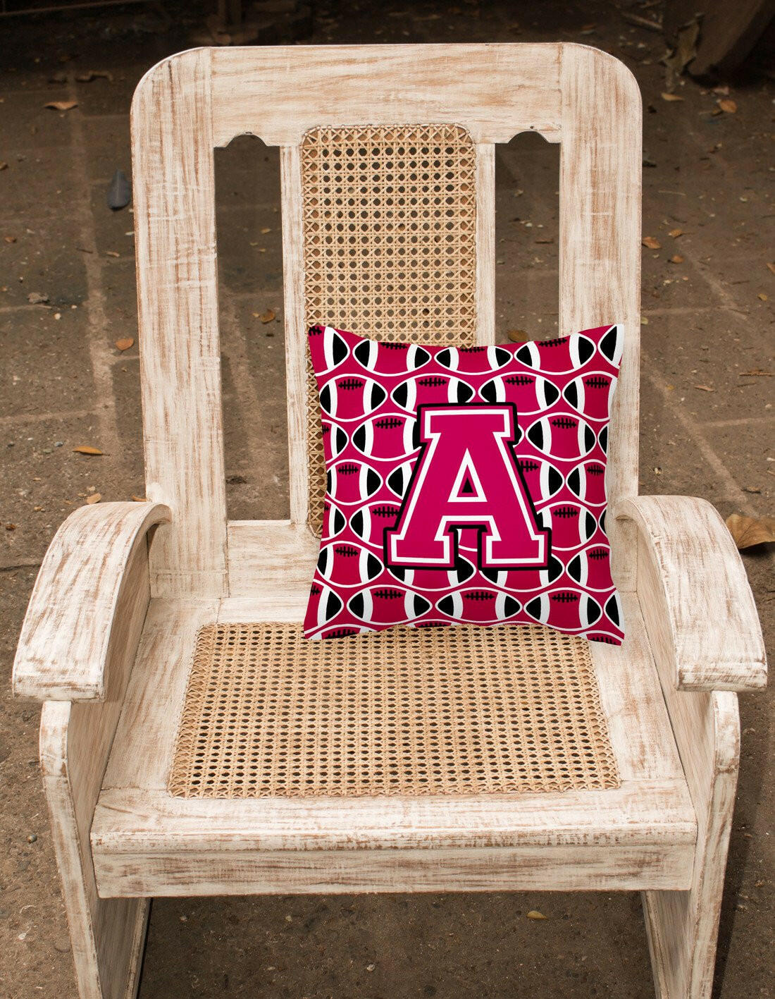 Letter A Football Crimson and White Fabric Decorative Pillow CJ1079-APW1414 by Caroline's Treasures