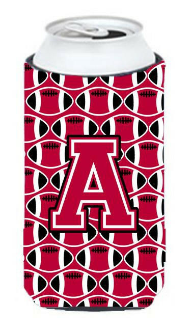 Letter A Football Crimson and White Tall Boy Beverage Insulator Hugger CJ1079-ATBC by Caroline's Treasures