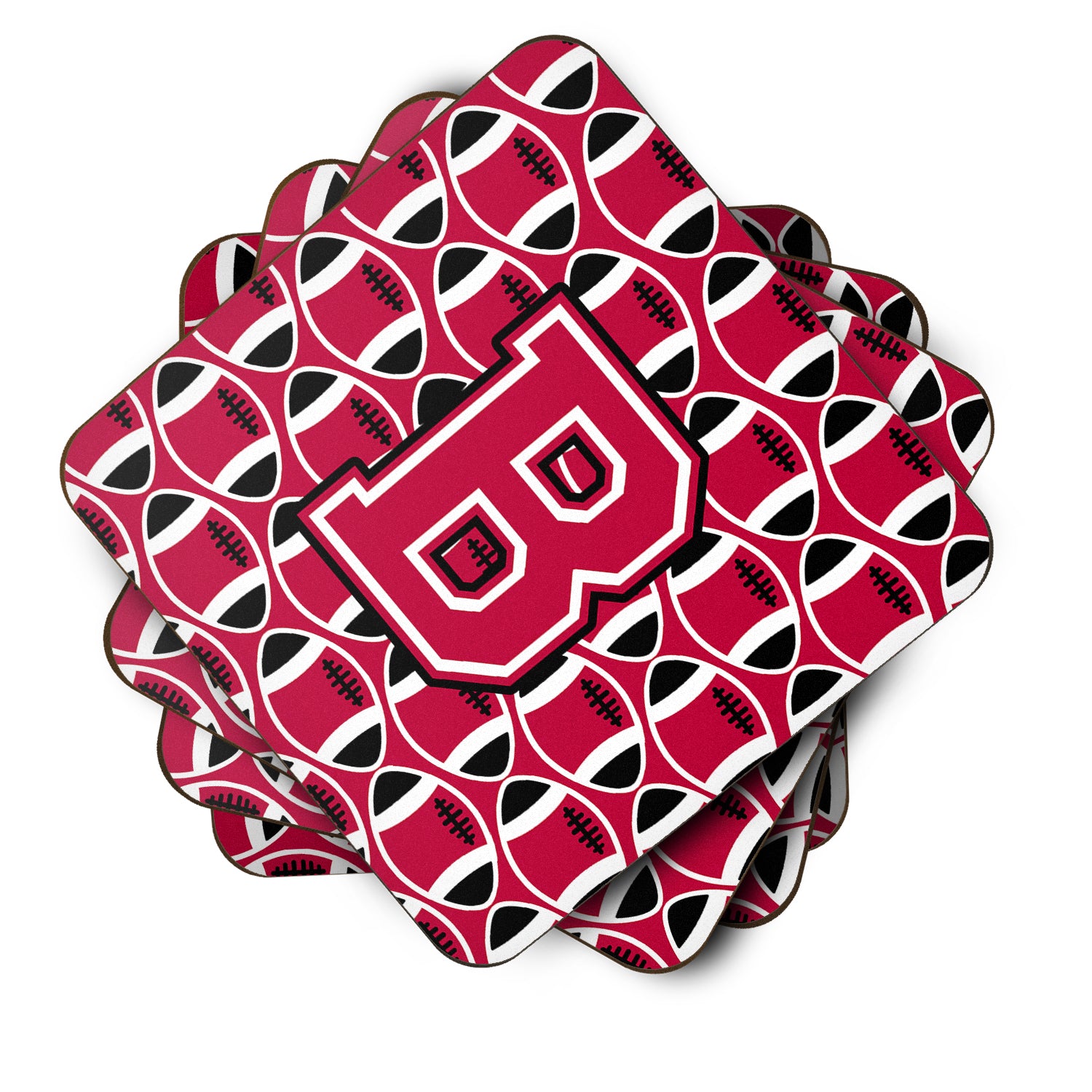 Letter B Football Crimson and White Foam Coaster Set of 4 CJ1079-BFC - the-store.com