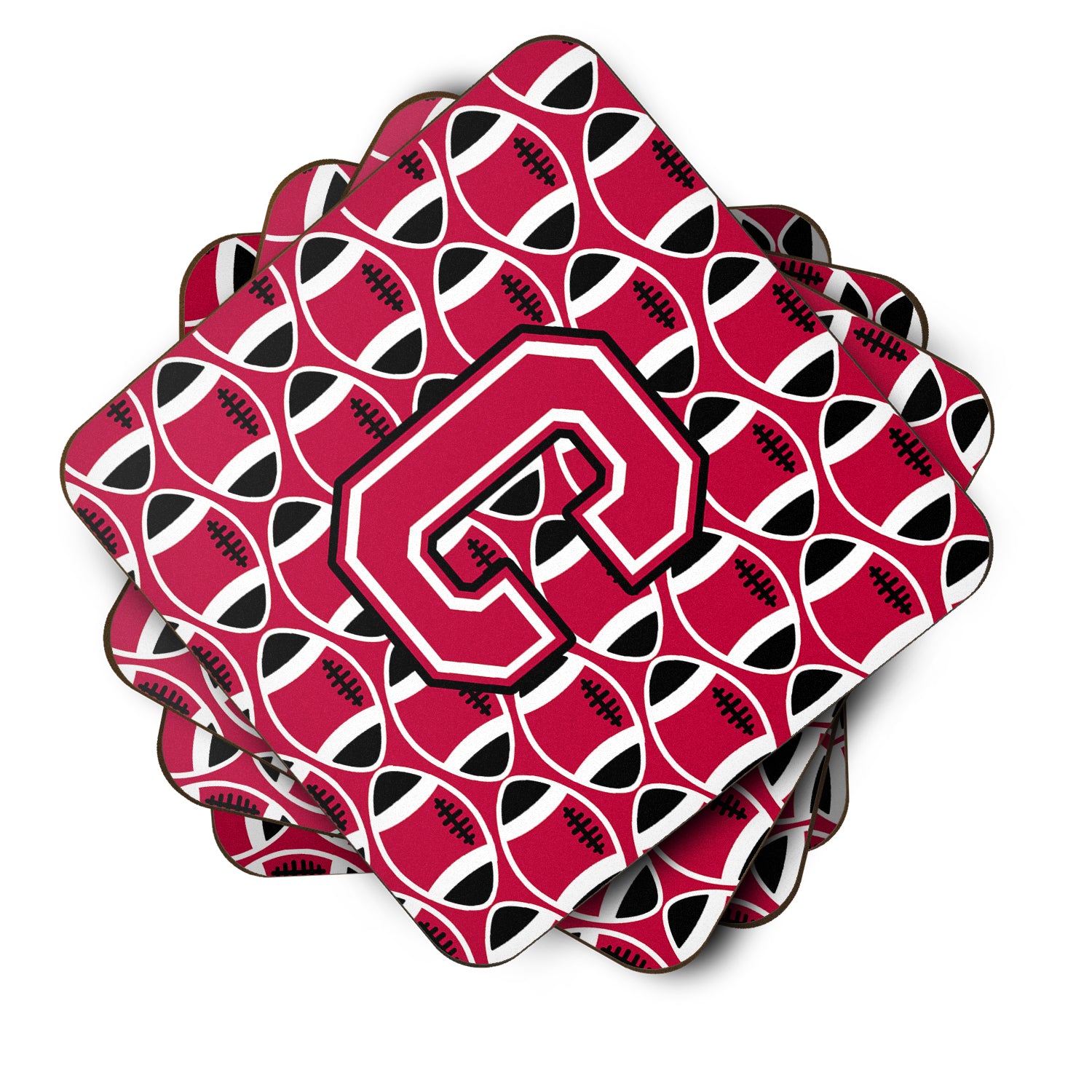 Letter C Football Crimson and White Foam Coaster Set of 4 CJ1079-CFC - the-store.com