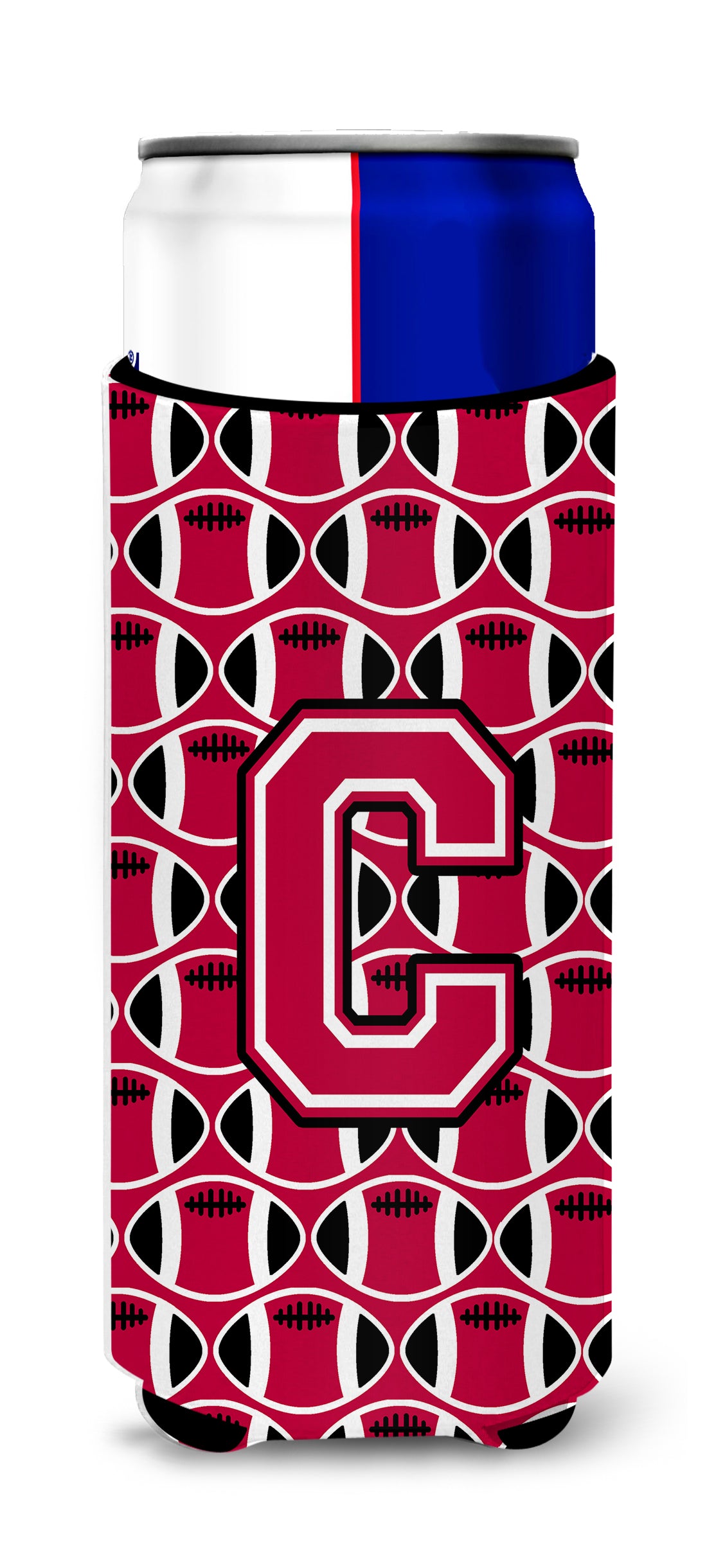 Letter C Football Crimson and White Ultra Beverage Insulators for slim cans CJ1079-CMUK.