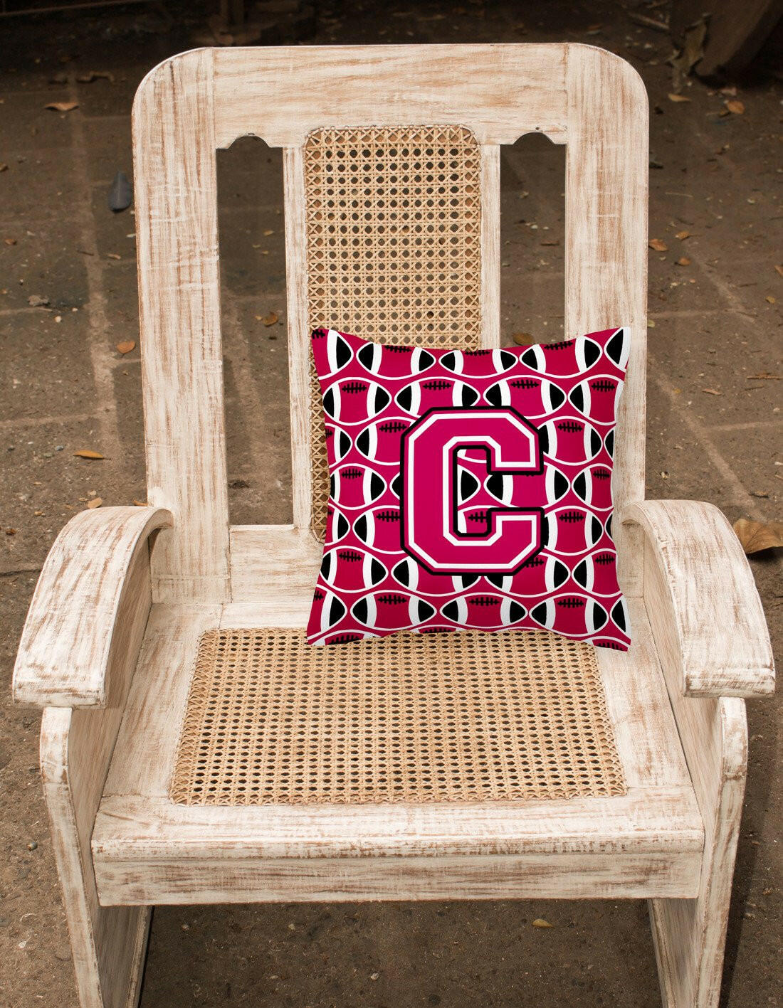 Letter C Football Crimson and White Fabric Decorative Pillow CJ1079-CPW1414 by Caroline's Treasures