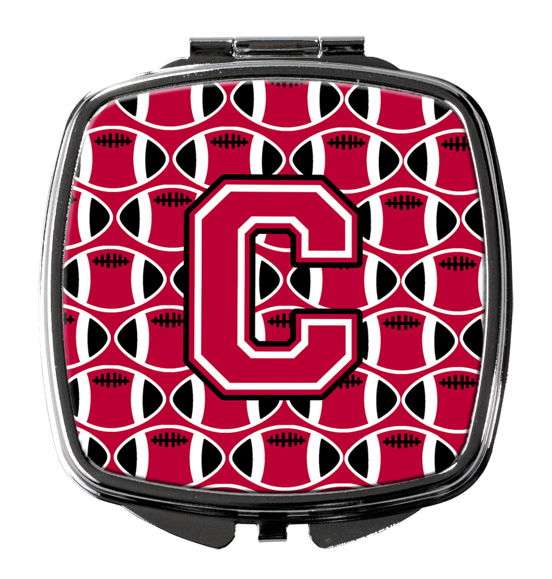 Letter C Football Crimson and White Compact Mirror CJ1079-CSCM  the-store.com.