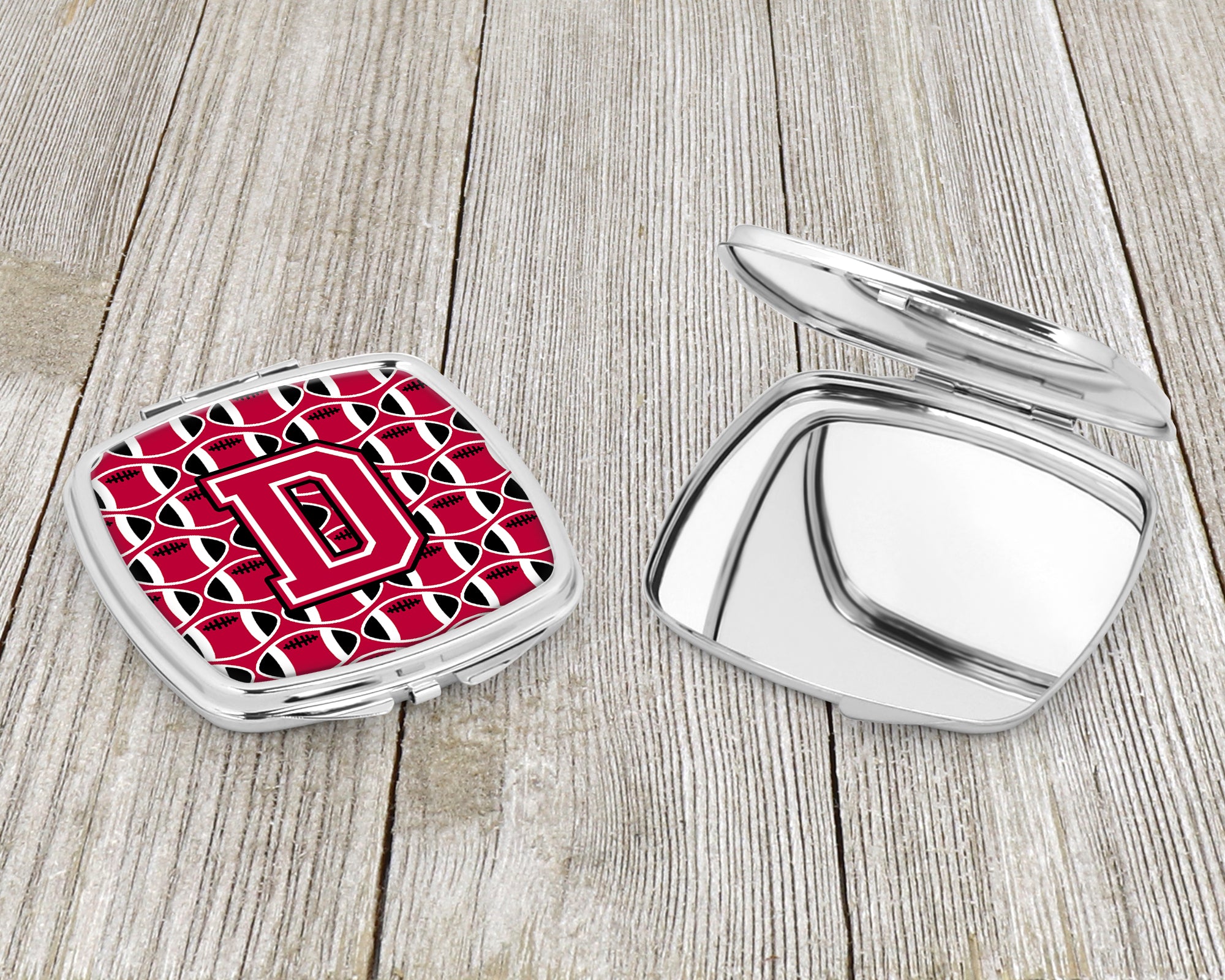 Letter D Football Crimson and White Compact Mirror CJ1079-DSCM  the-store.com.