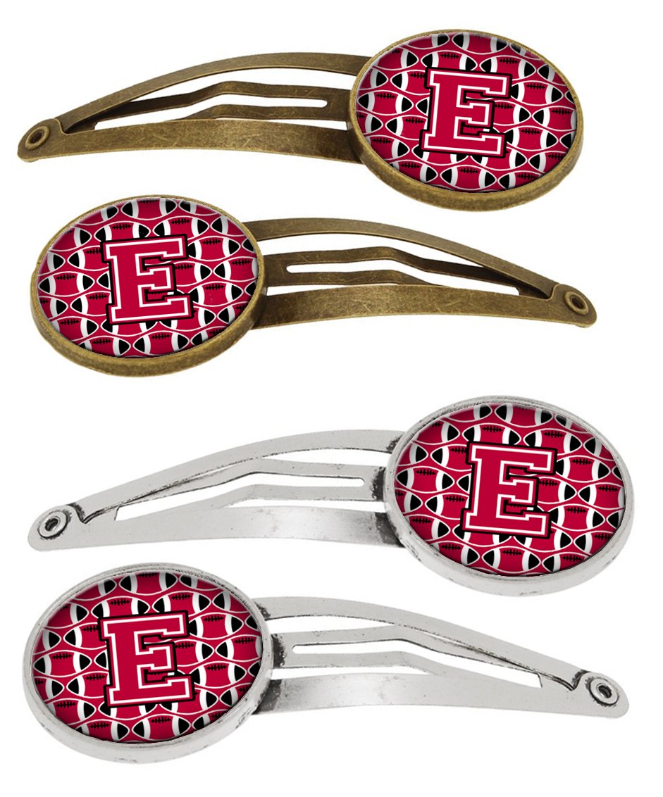 Letter E Football Crimson and White Set of 4 Barrettes Hair Clips CJ1079-EHCS4 by Caroline&#39;s Treasures