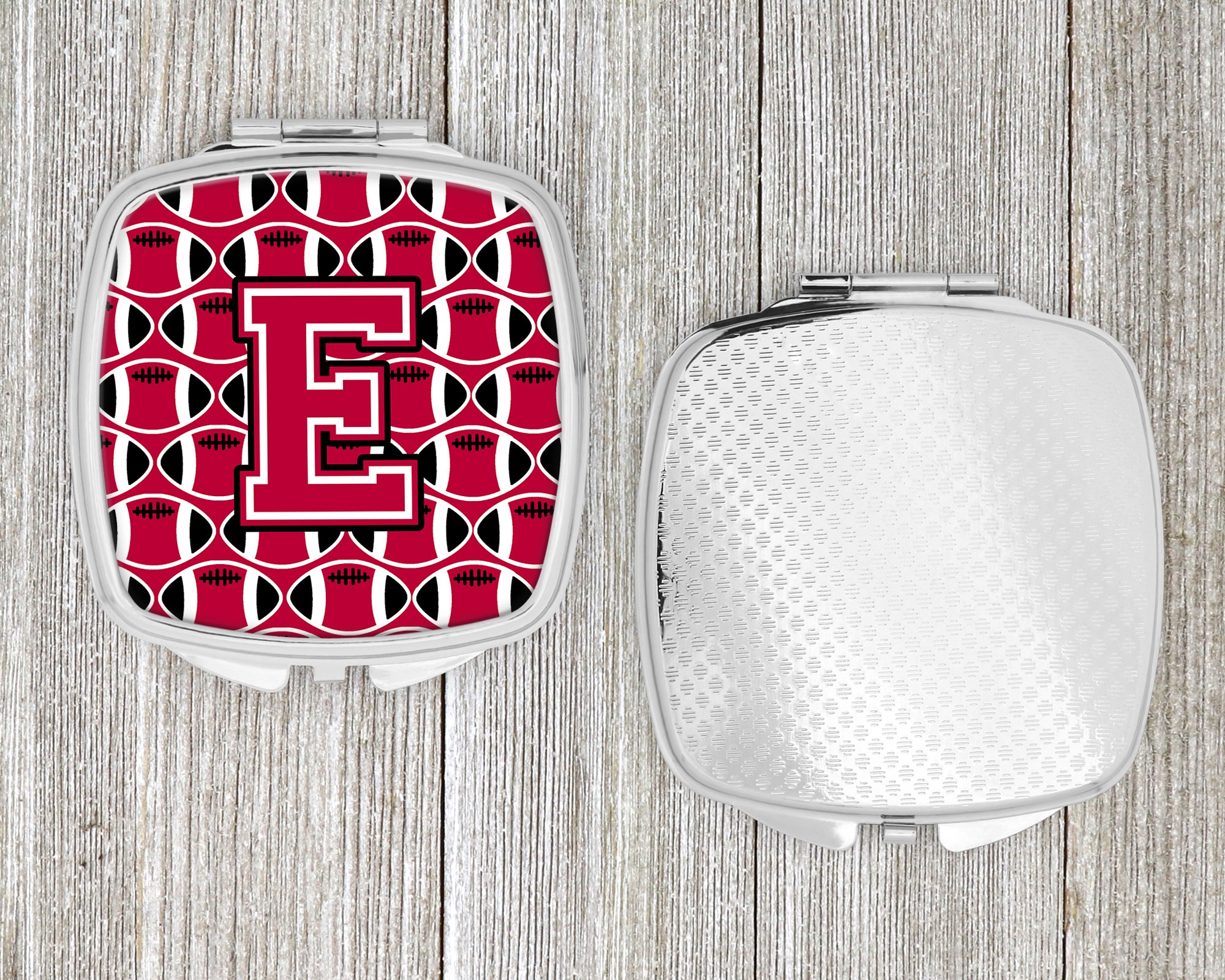 Letter E Football Crimson and White Compact Mirror CJ1079-ESCM  the-store.com.