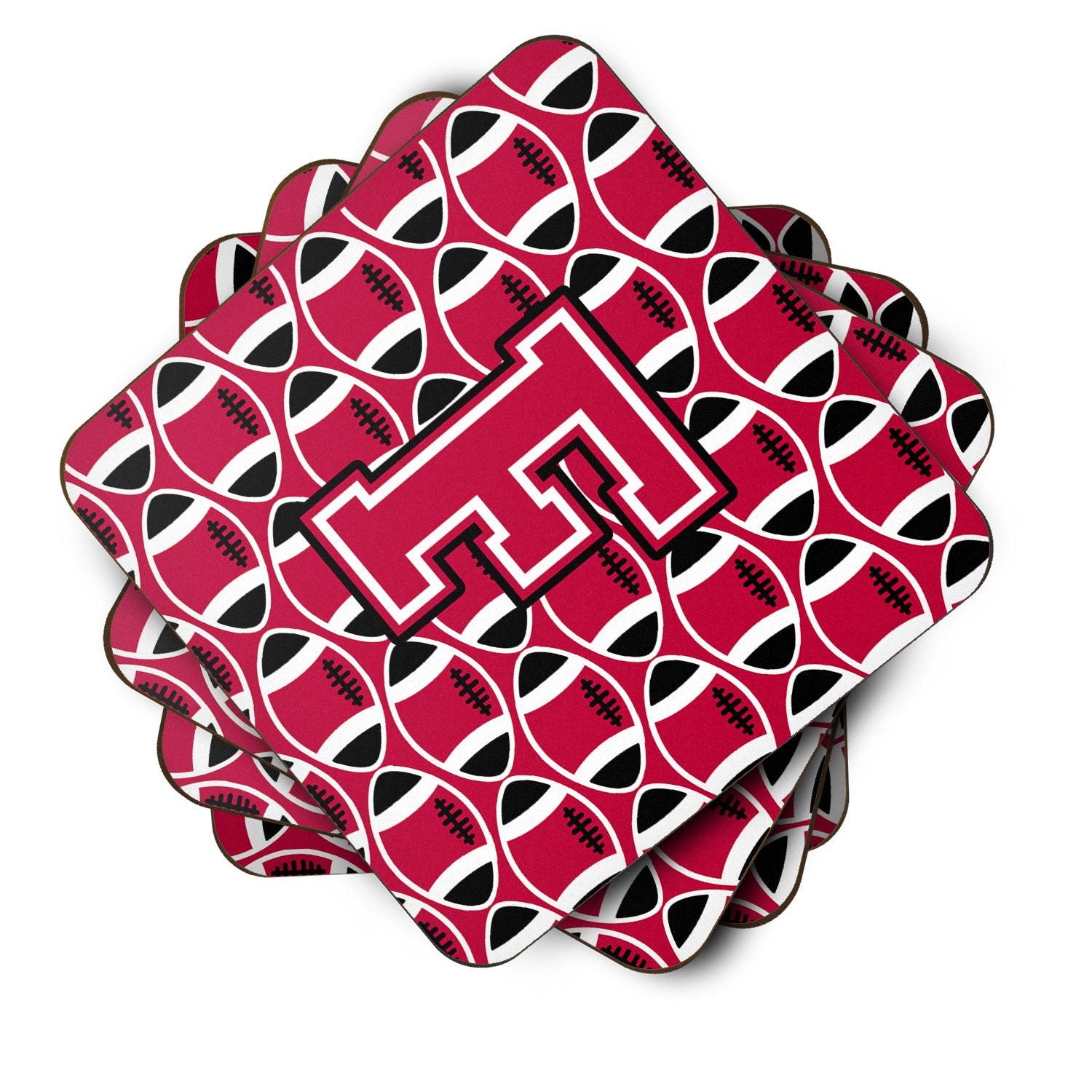 Letter F Football Crimson and White Foam Coaster Set of 4 CJ1079-FFC - the-store.com