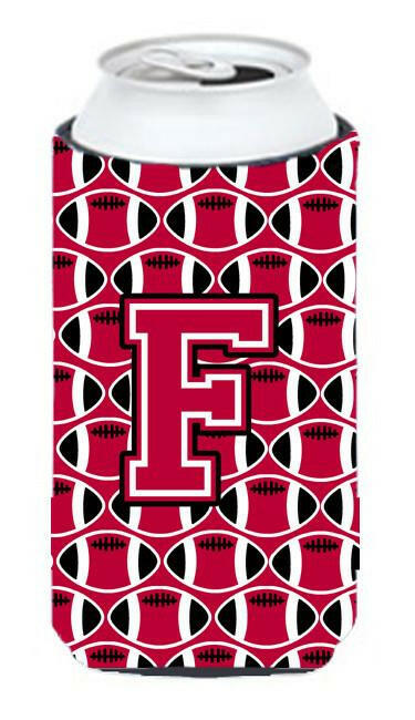 Letter F Football Crimson and White Tall Boy Beverage Insulator Hugger CJ1079-FTBC by Caroline's Treasures