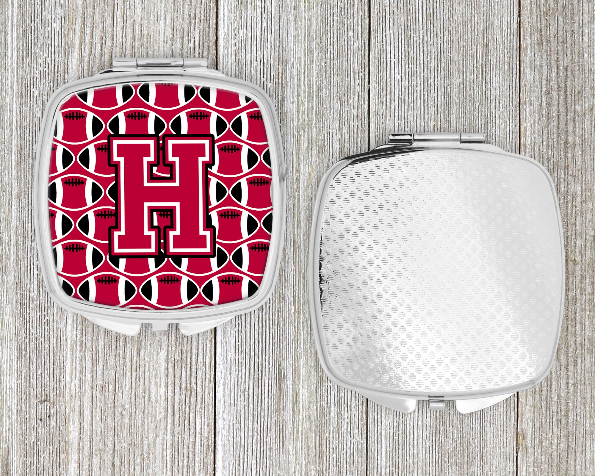 Letter H Football Crimson and White Compact Mirror CJ1079-HSCM  the-store.com.