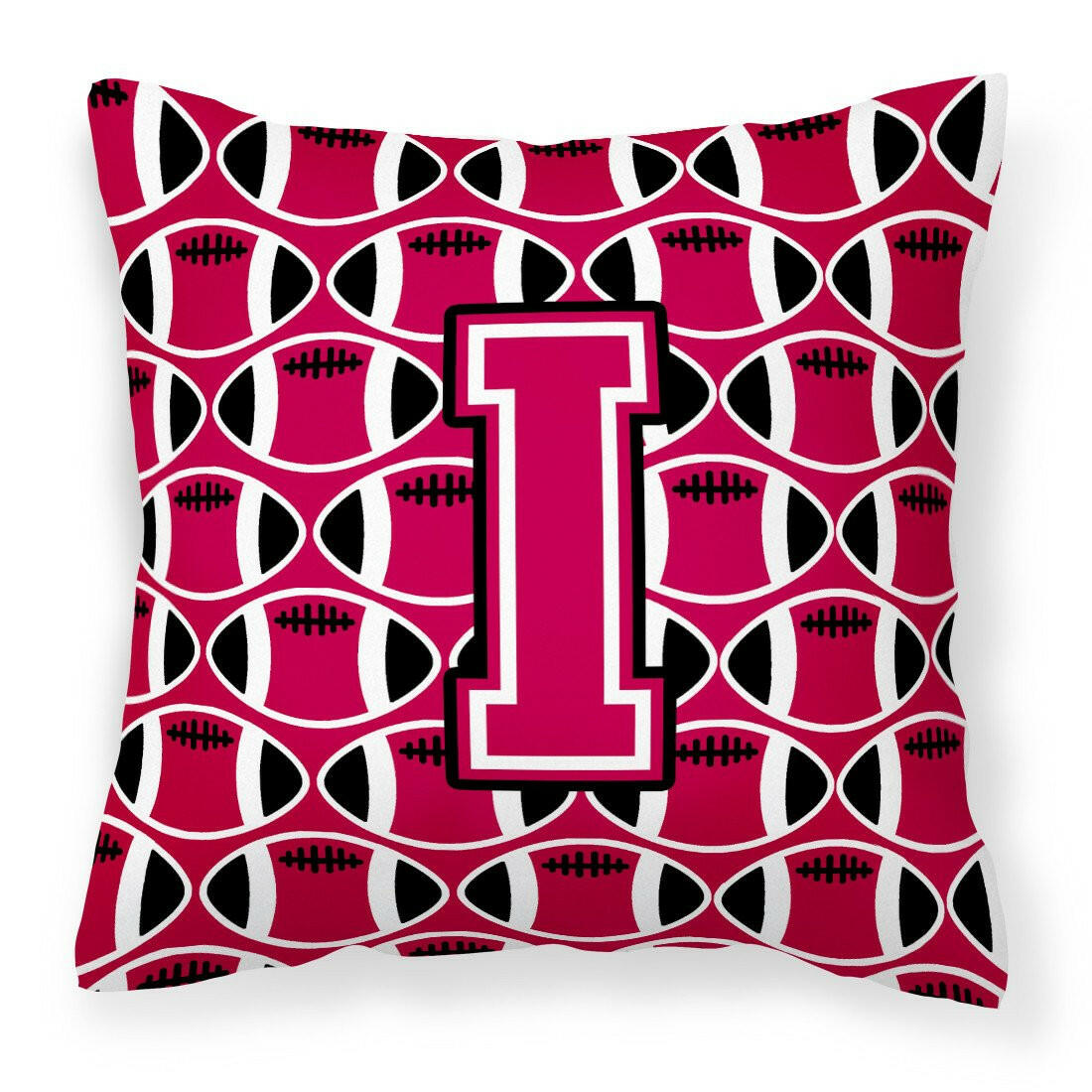 Letter I Football Crimson and White Fabric Decorative Pillow CJ1079-IPW1414 by Caroline's Treasures