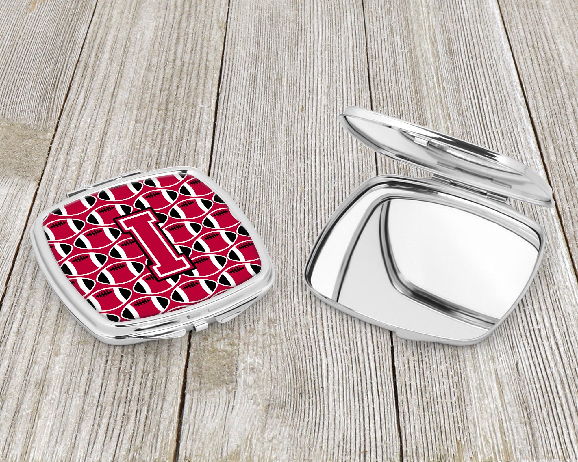 Letter I Football Crimson and White Compact Mirror CJ1079-ISCM  the-store.com.