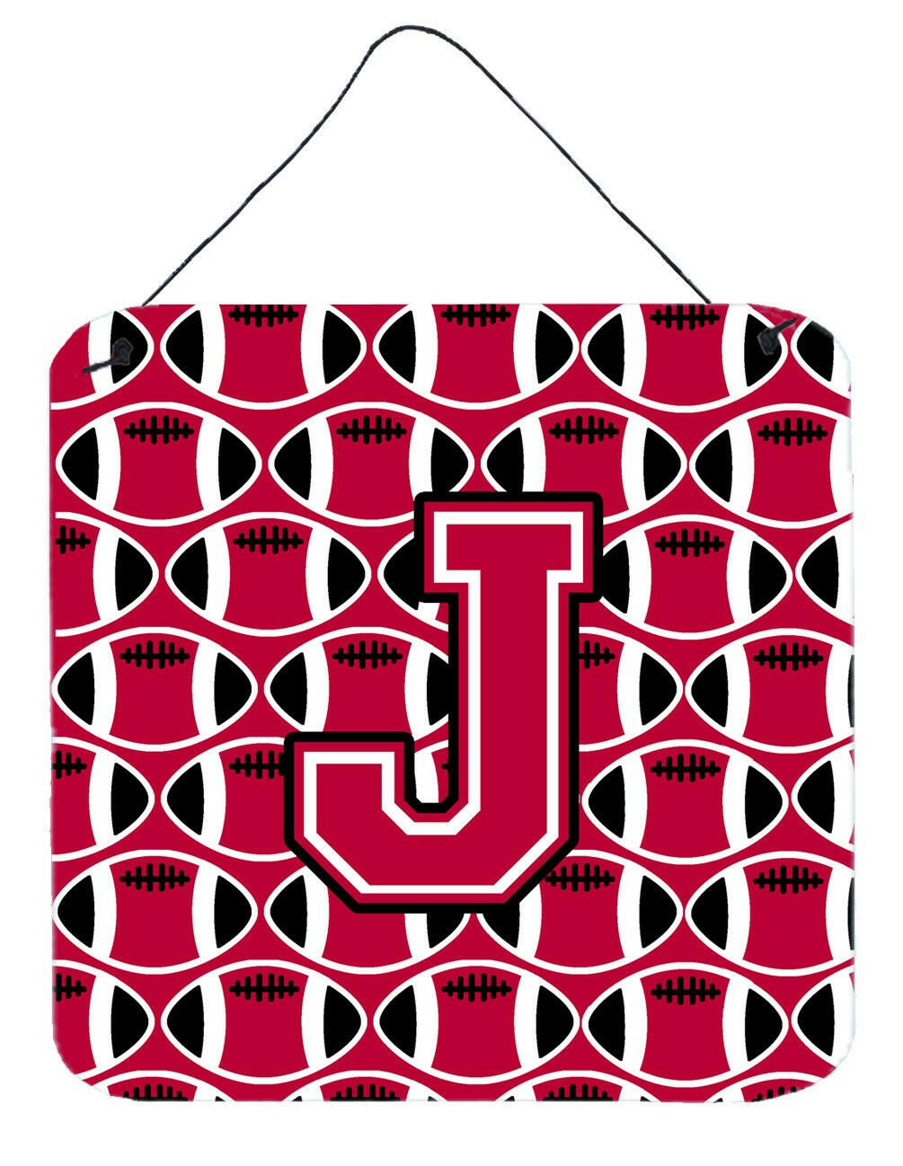 Letter J Football Crimson and White Wall or Door Hanging Prints CJ1079-JDS66 by Caroline's Treasures