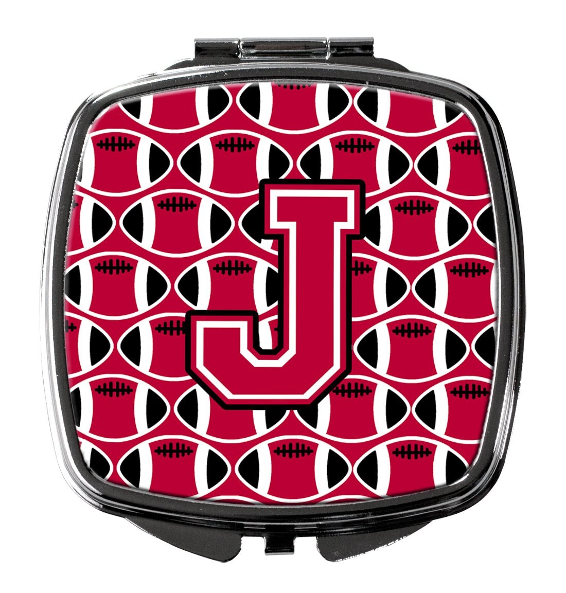 Letter J Football Crimson and White Compact Mirror CJ1079-JSCM  the-store.com.