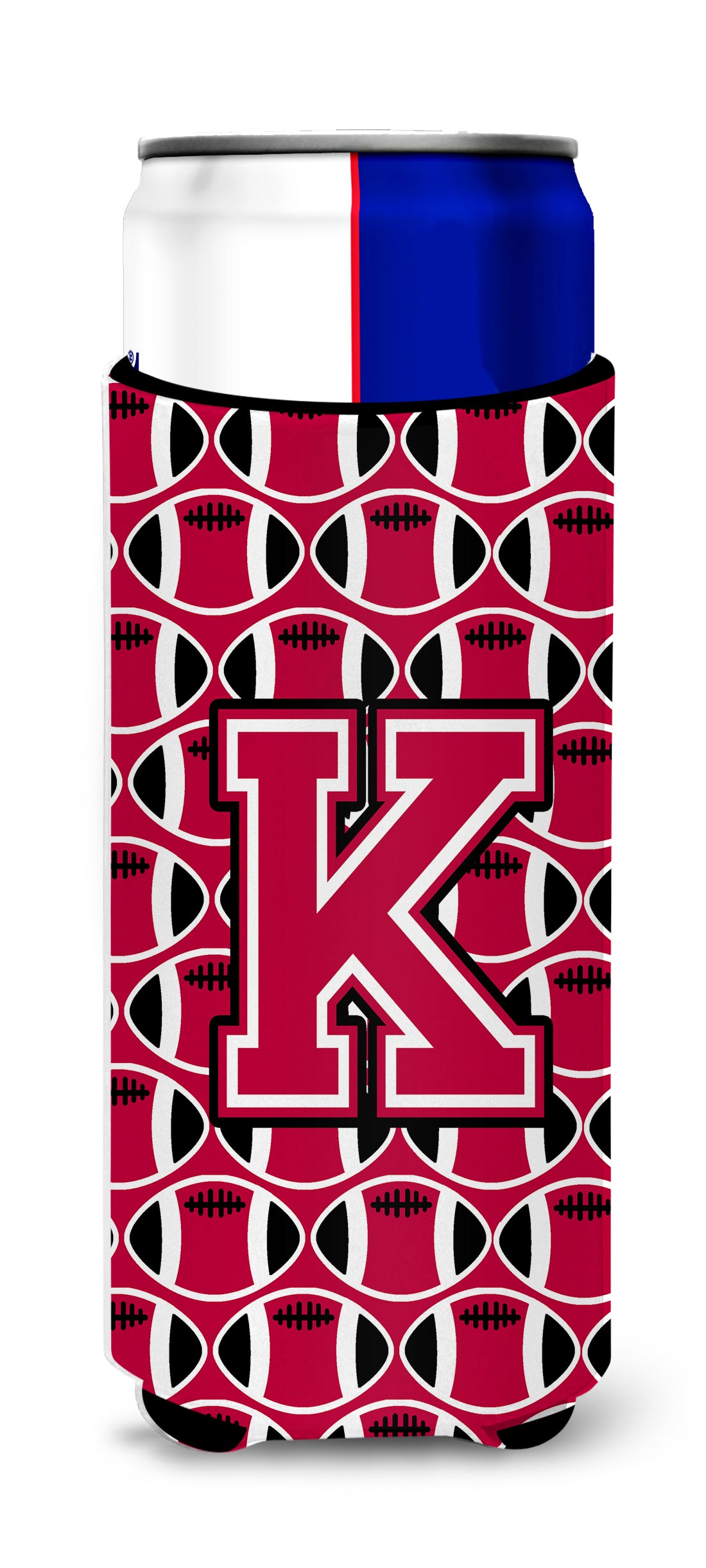 Letter K Football Crimson and White Ultra Beverage Insulators for slim cans CJ1079-KMUK.