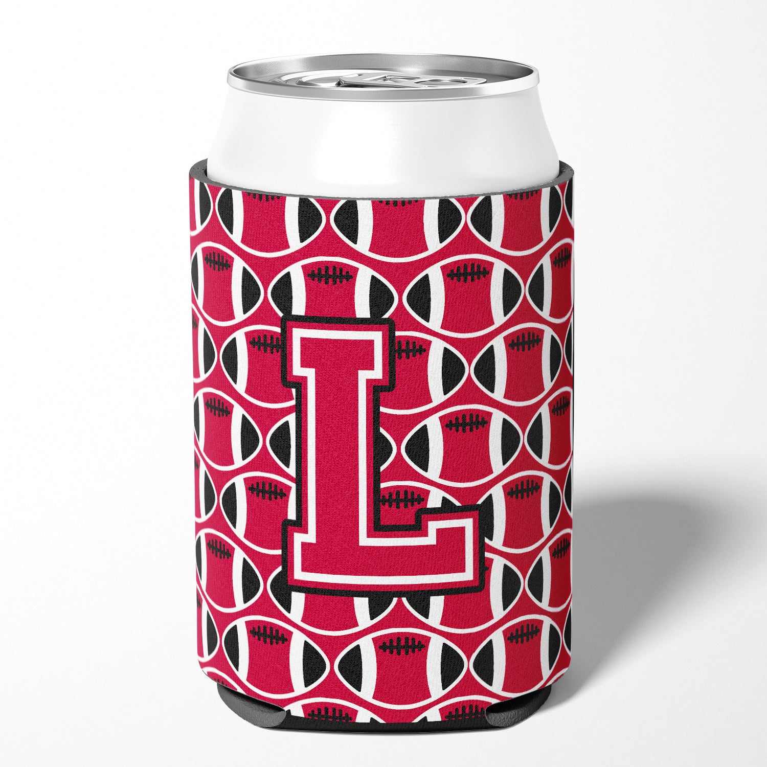 Letter L Football Crimson and White Can or Bottle Hugger CJ1079-LCC.