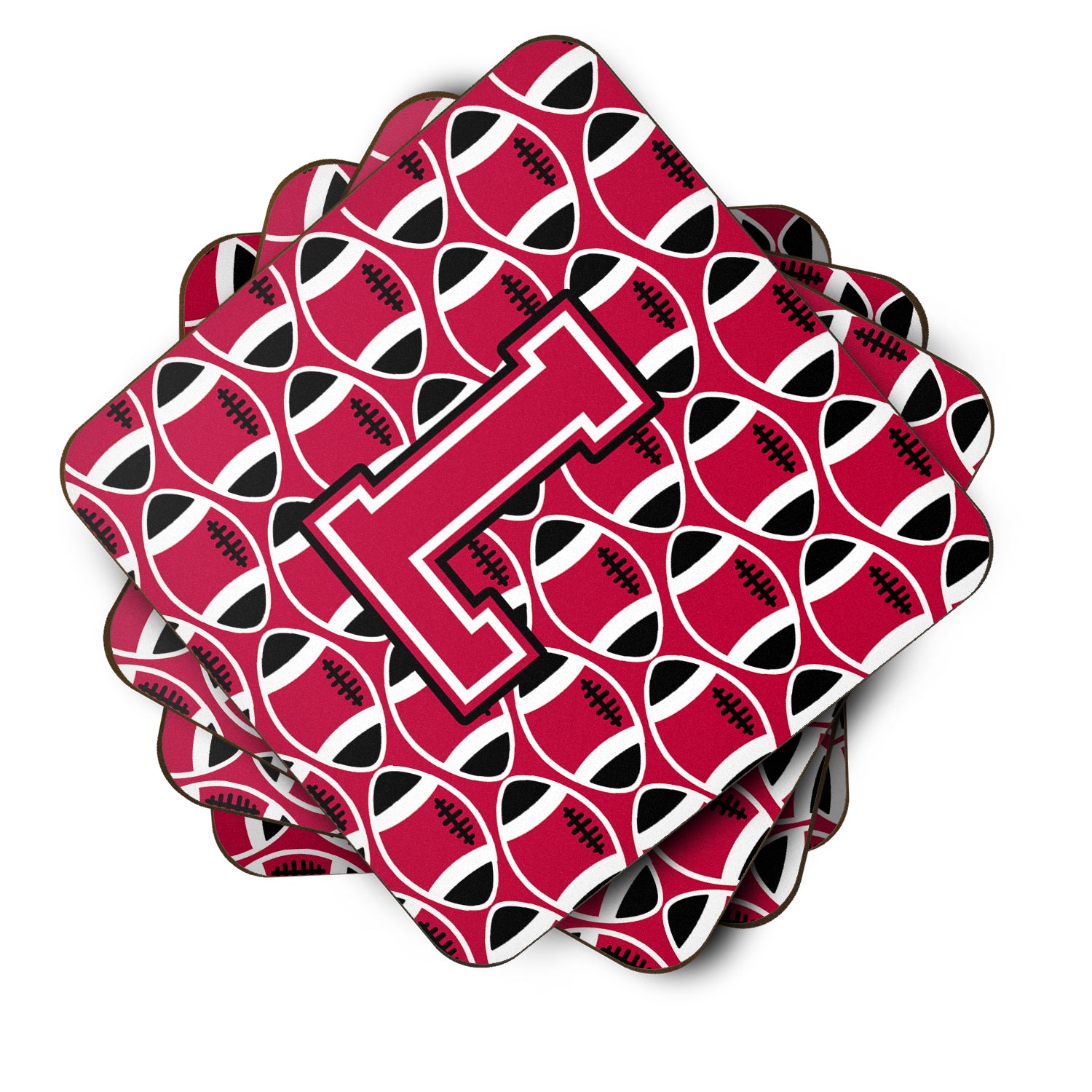 Letter L Football Crimson and White Foam Coaster Set of 4 CJ1079-LFC - the-store.com