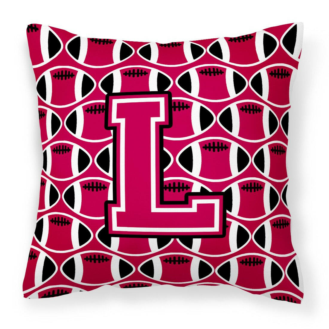 Letter L Football Crimson and White Fabric Decorative Pillow CJ1079-LPW1414 by Caroline&#39;s Treasures