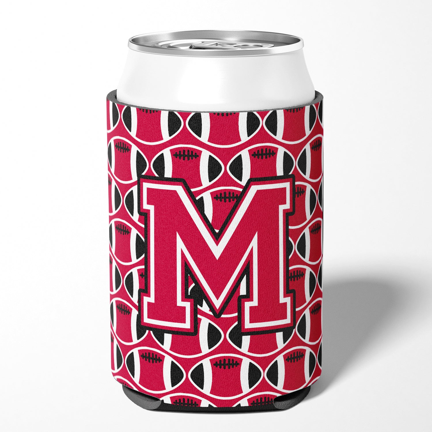 Letter M Football Crimson and White Can or Bottle Hugger CJ1079-MCC.