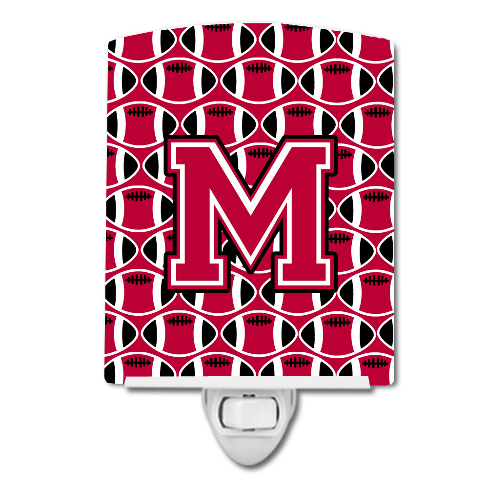 Letter M Football Crimson and White Ceramic Night Light CJ1079-MCNL - the-store.com