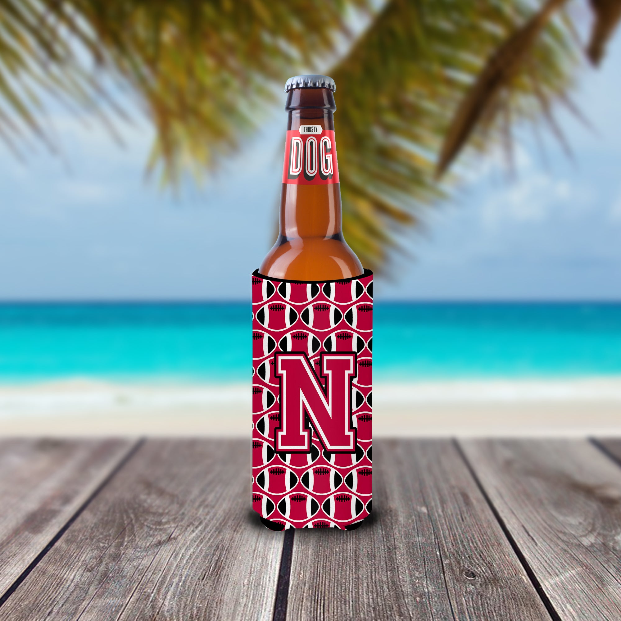 Letter N Football Crimson and White Ultra Beverage Insulators for slim cans CJ1079-NMUK.