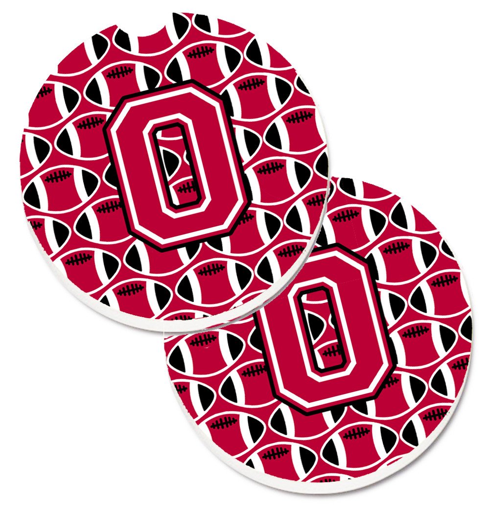 Letter O Football Crimson and White Set of 2 Cup Holder Car Coasters CJ1079-OCARC by Caroline&#39;s Treasures