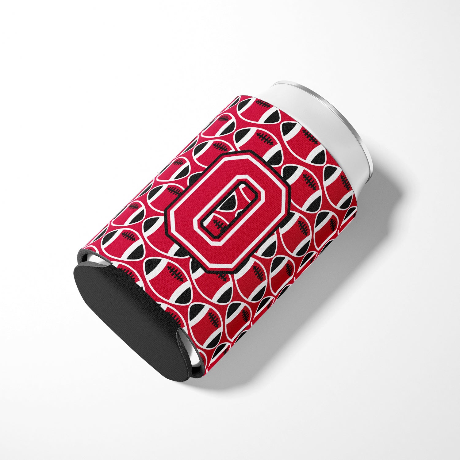 Letter O Football Crimson and White Can or Bottle Hugger CJ1079-OCC.