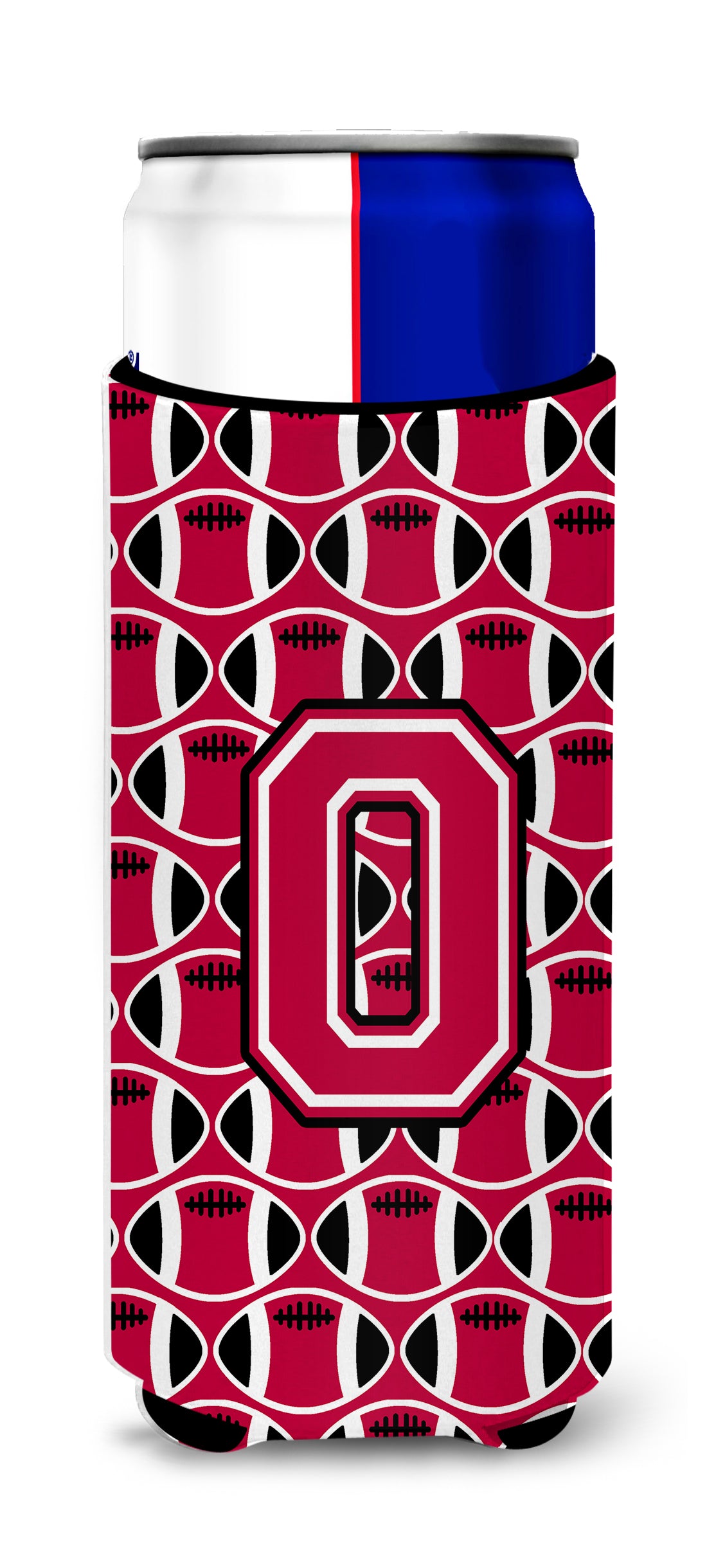 Letter O Football Crimson and White Ultra Beverage Insulators for slim cans CJ1079-OMUK.