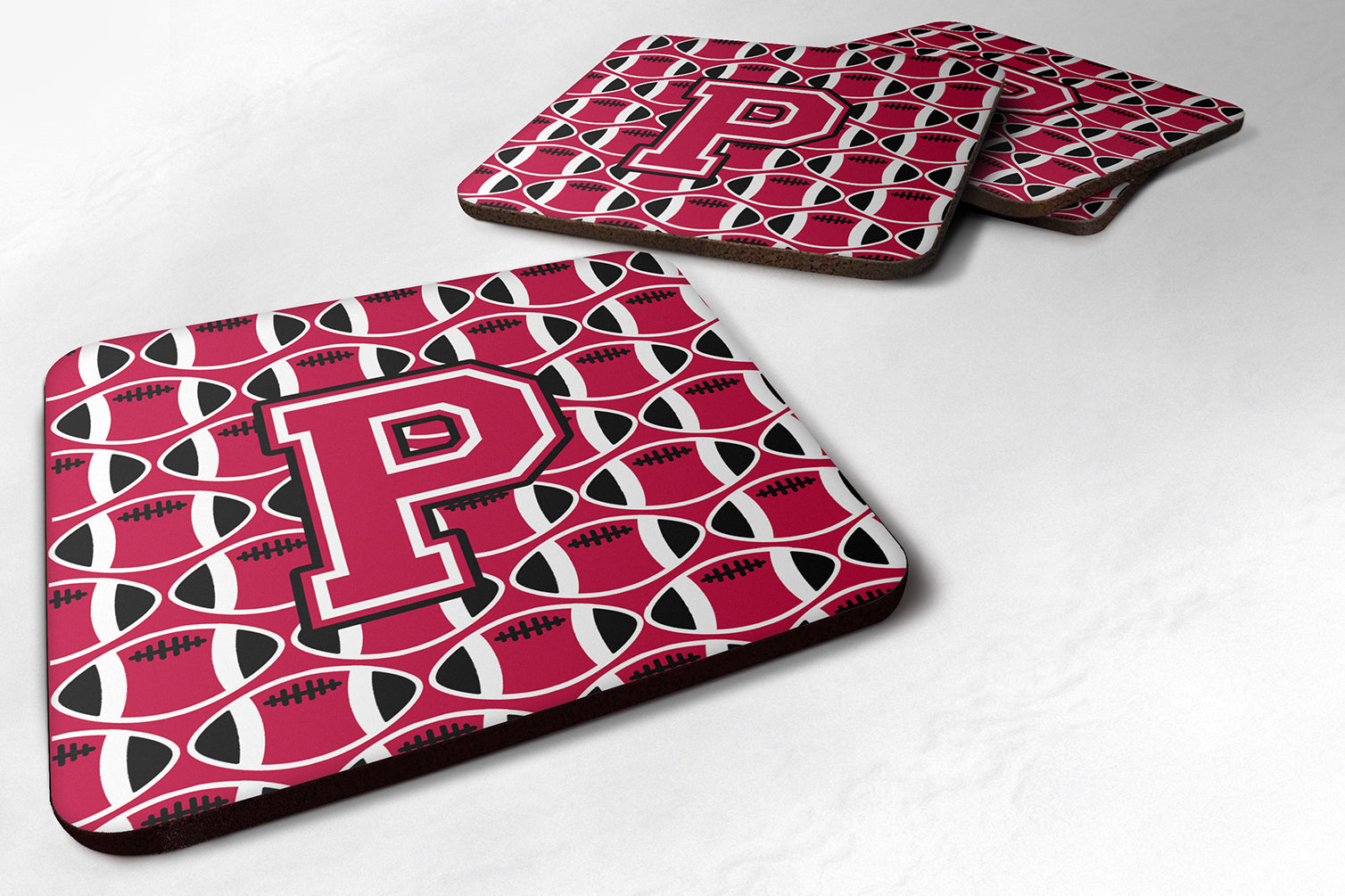 Letter P Football Crimson and White Foam Coaster Set of 4 CJ1079-PFC - the-store.com