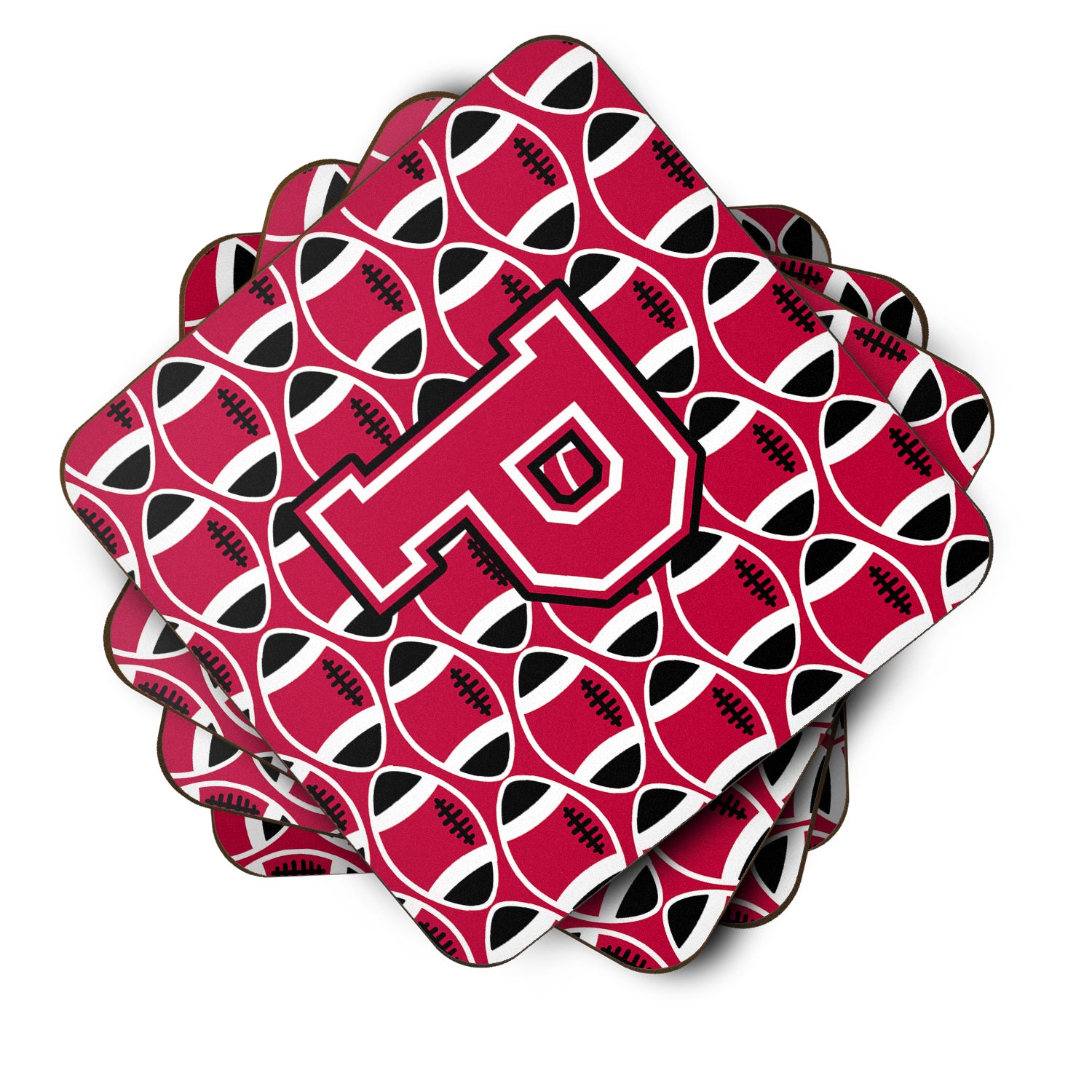 Letter P Football Crimson and White Foam Coaster Set of 4 CJ1079-PFC - the-store.com