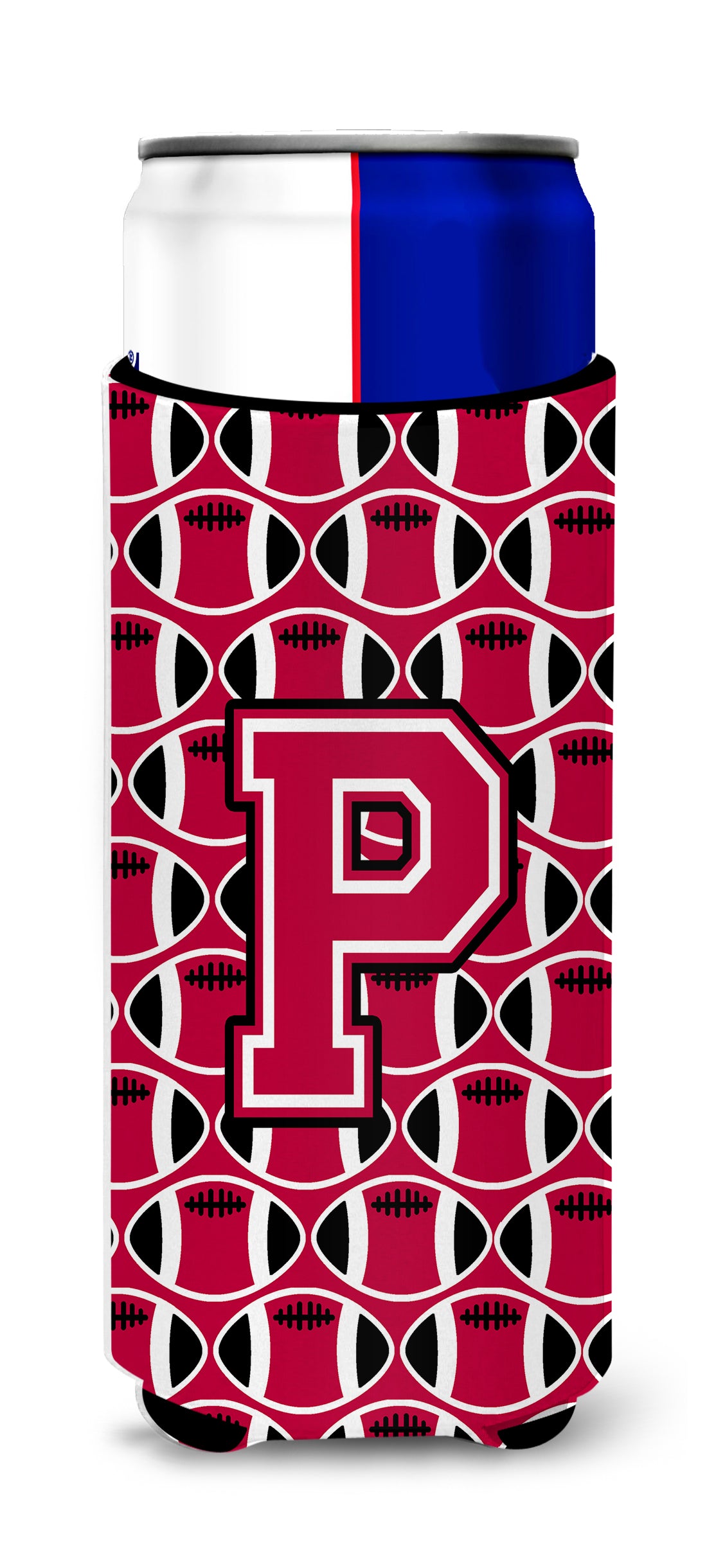 Letter P Football Crimson and White Ultra Beverage Insulators for slim cans CJ1079-PMUK.