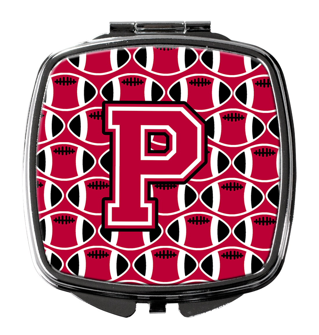 Letter P Football Crimson and White Compact Mirror CJ1079-PSCM  the-store.com.