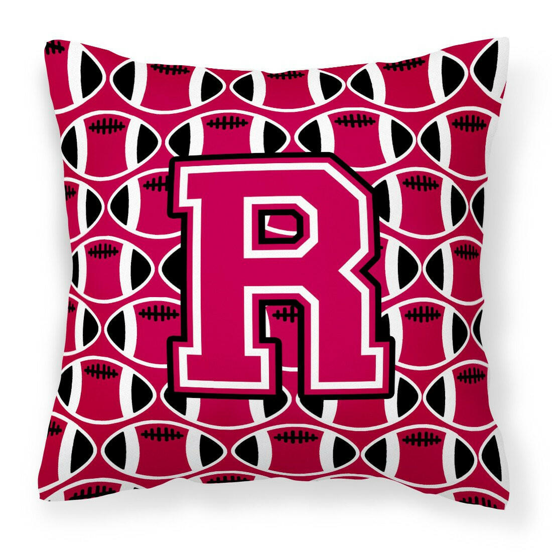 Letter R Football Crimson and White Fabric Decorative Pillow CJ1079-RPW1414 by Caroline's Treasures