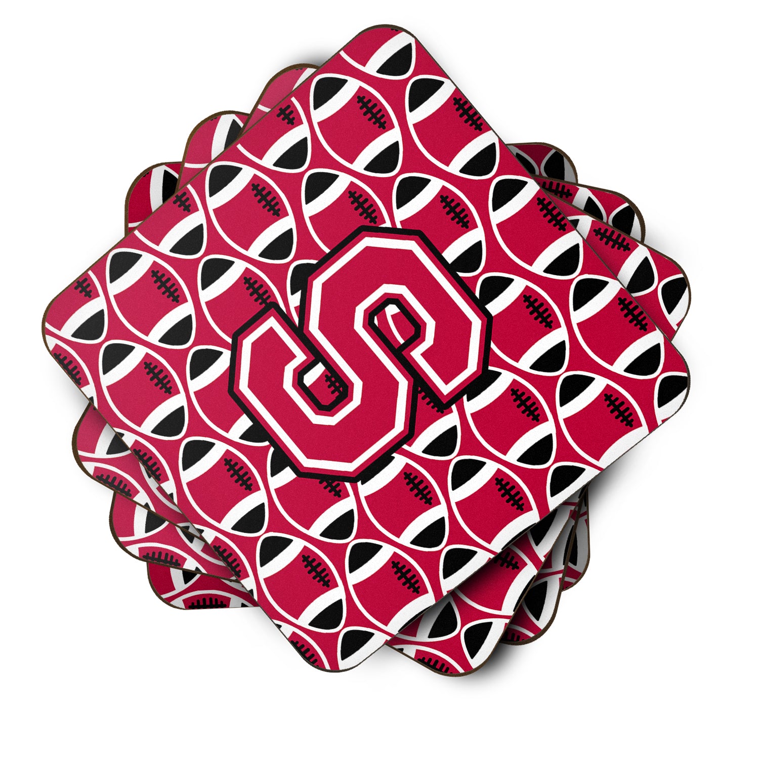 Letter S Football Crimson and White Foam Coaster Set of 4 CJ1079-SFC - the-store.com