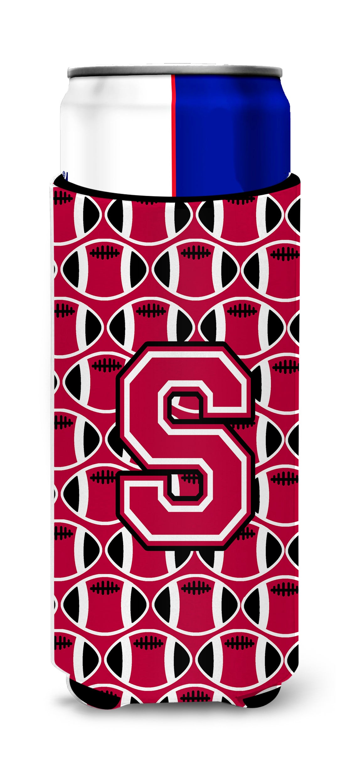 Letter S Football Crimson and White Ultra Beverage Insulators for slim cans CJ1079-SMUK.