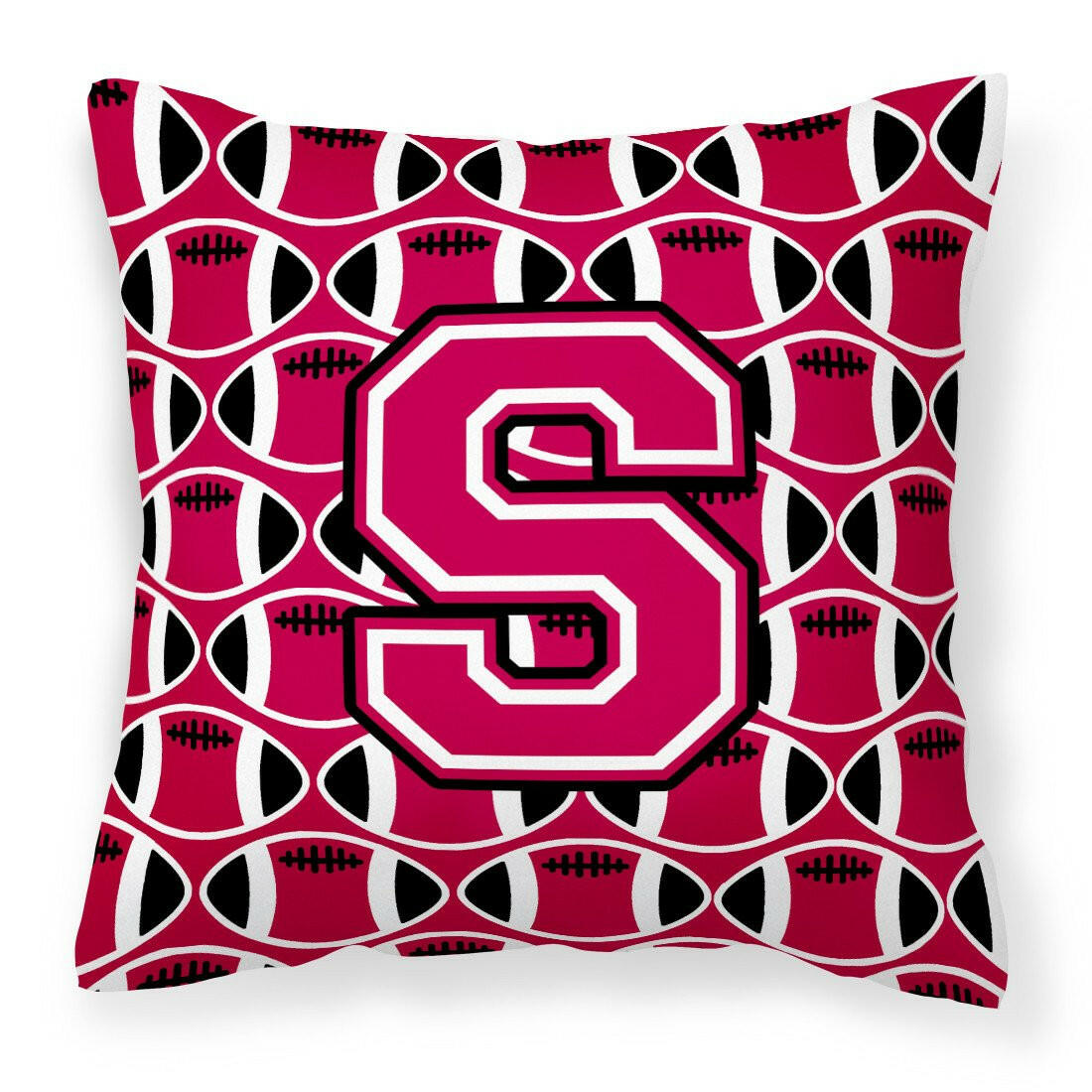 Letter S Football Crimson and White Fabric Decorative Pillow CJ1079-SPW1414 by Caroline's Treasures