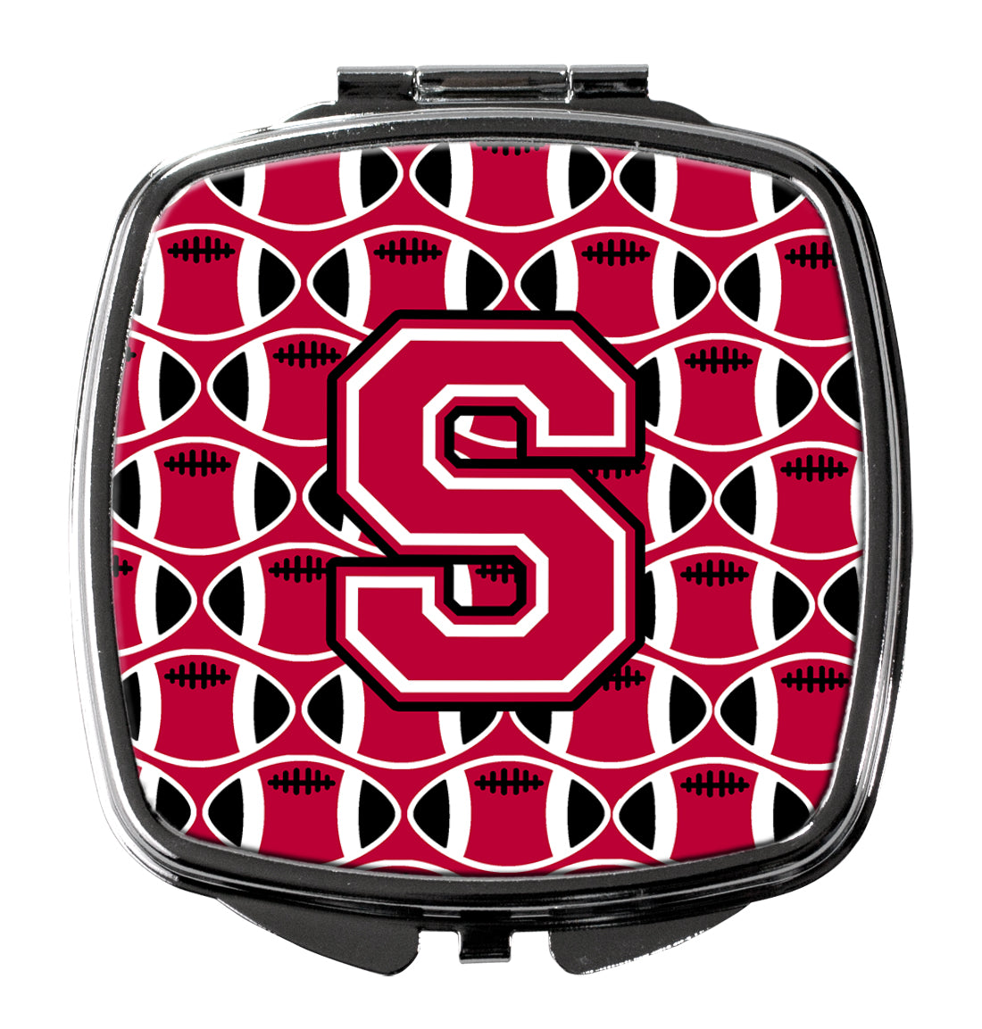 Letter S Football Crimson and White Compact Mirror CJ1079-SSCM  the-store.com.