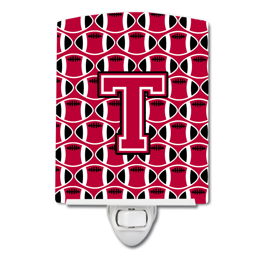 Letter T Football Crimson and White Ceramic Night Light CJ1079-TCNL - the-store.com